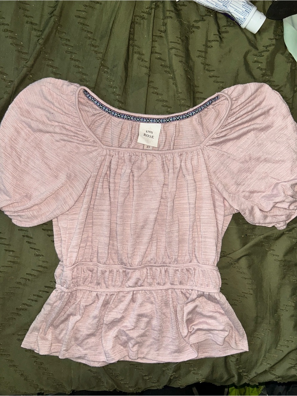Knox Rose Light Pink Puff Sleeve Peplum Top